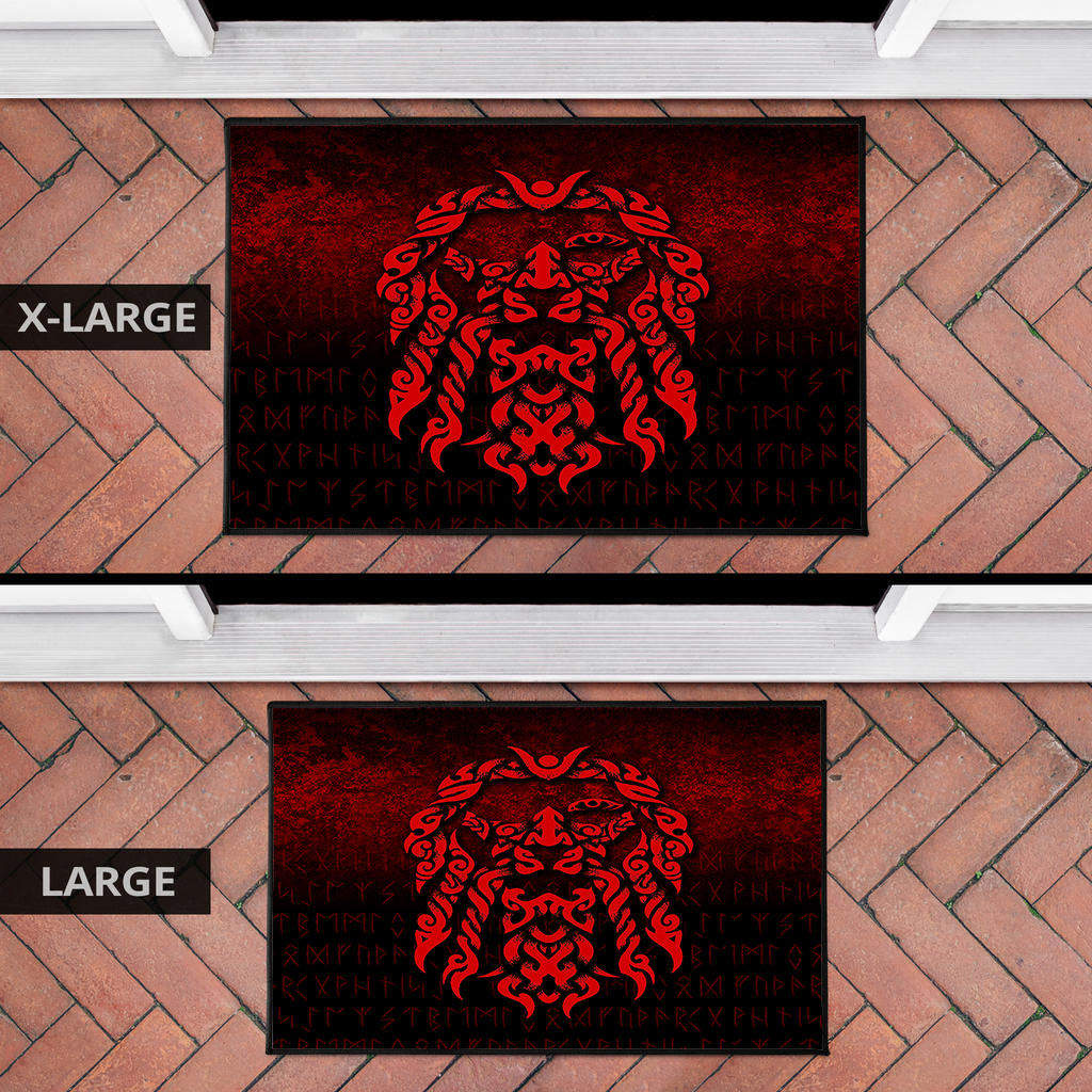 Viking Door Mat Viking God Odin Allfather In Asgard Raven God Red Version Door Mat RLT12