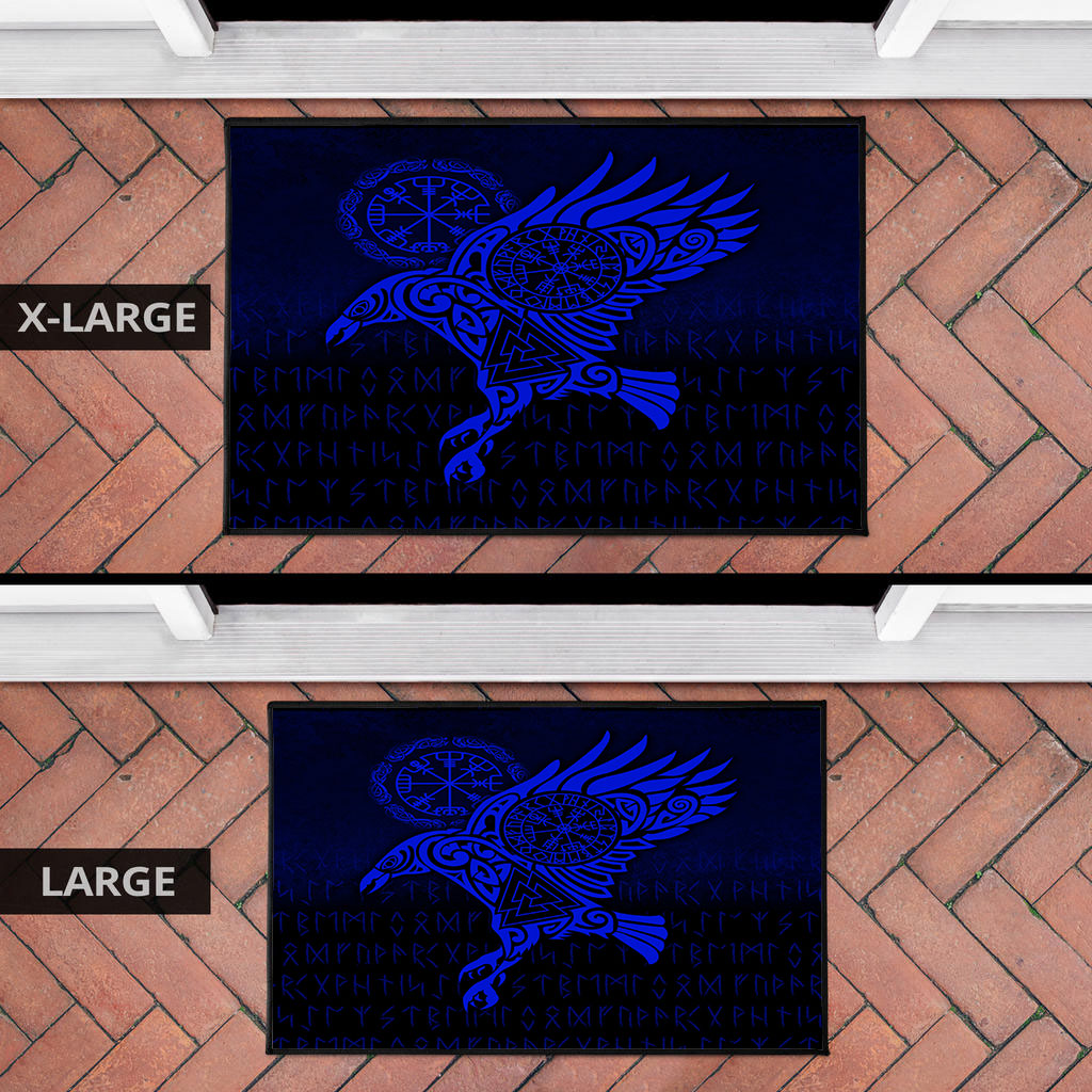 Viking Door Mat Raven Vegvisir Tattoo Blue Version Door Mat RLT12