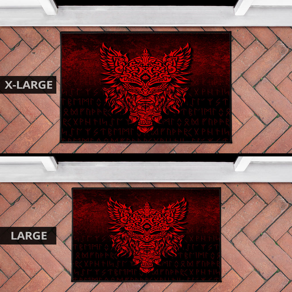 Viking Door Mat Odin The Allfather Asgard God and Chief Of Aesir Red Version Door Mat RLT12