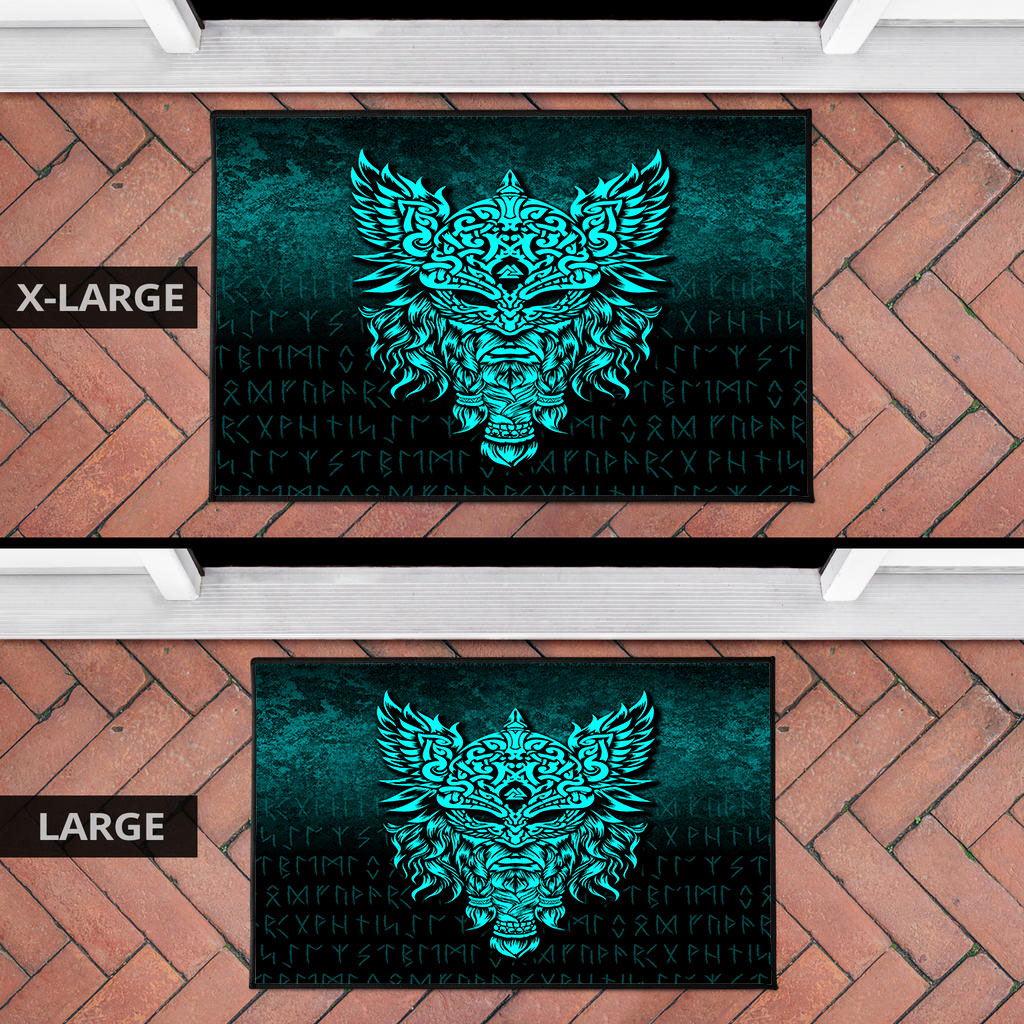 Viking Door Mat Odin The Allfather Asgard God and Chief Of Aesir Cyan Version Door Mat RLT12