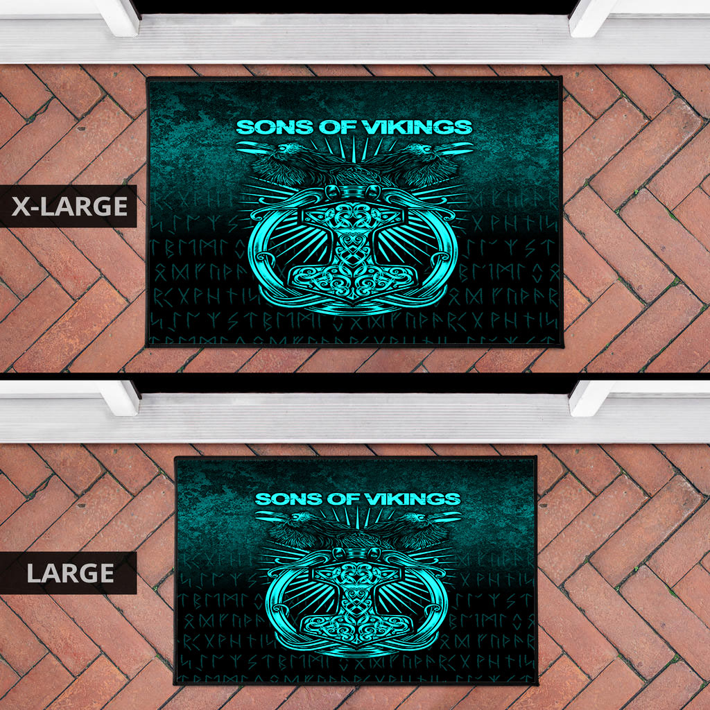 Viking Door Mat Vikings Ravens Mjolnir Cyan Version Door Mat RLT12