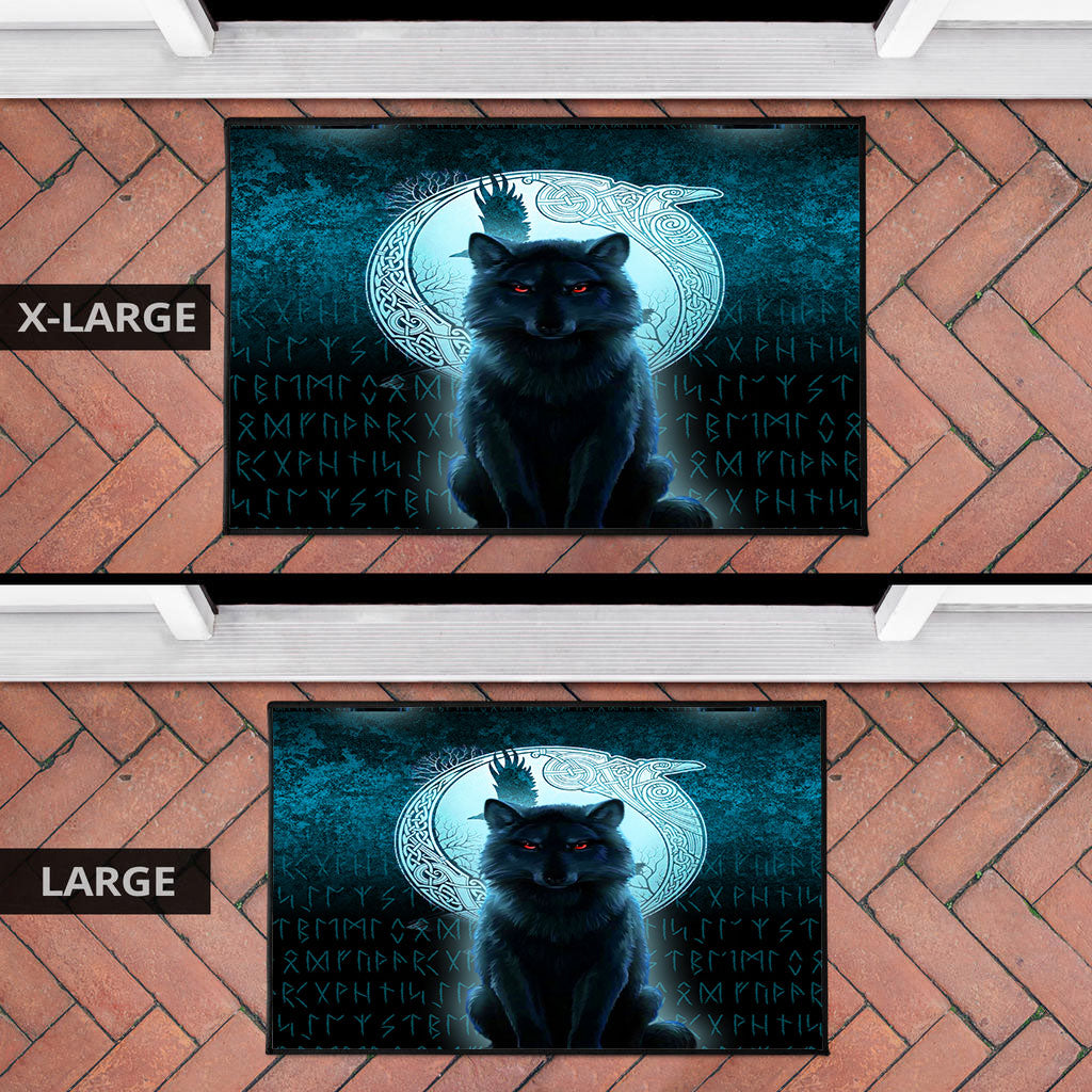 Viking Door Mat Fenrir Viking Wolf Cyan Version Door Mat RLT12