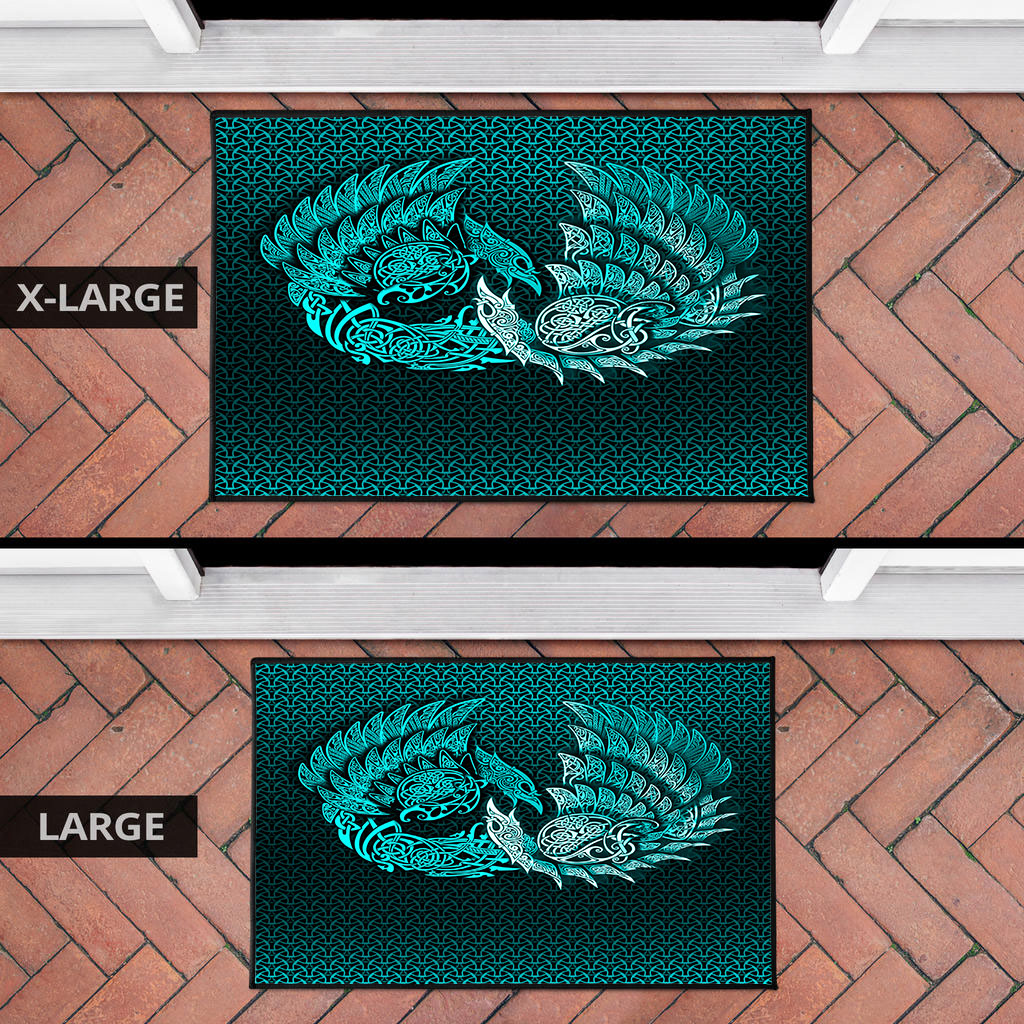 Viking Door Mat Ragnarok Huginn Muninn Cyan Version Door Mat RLT12