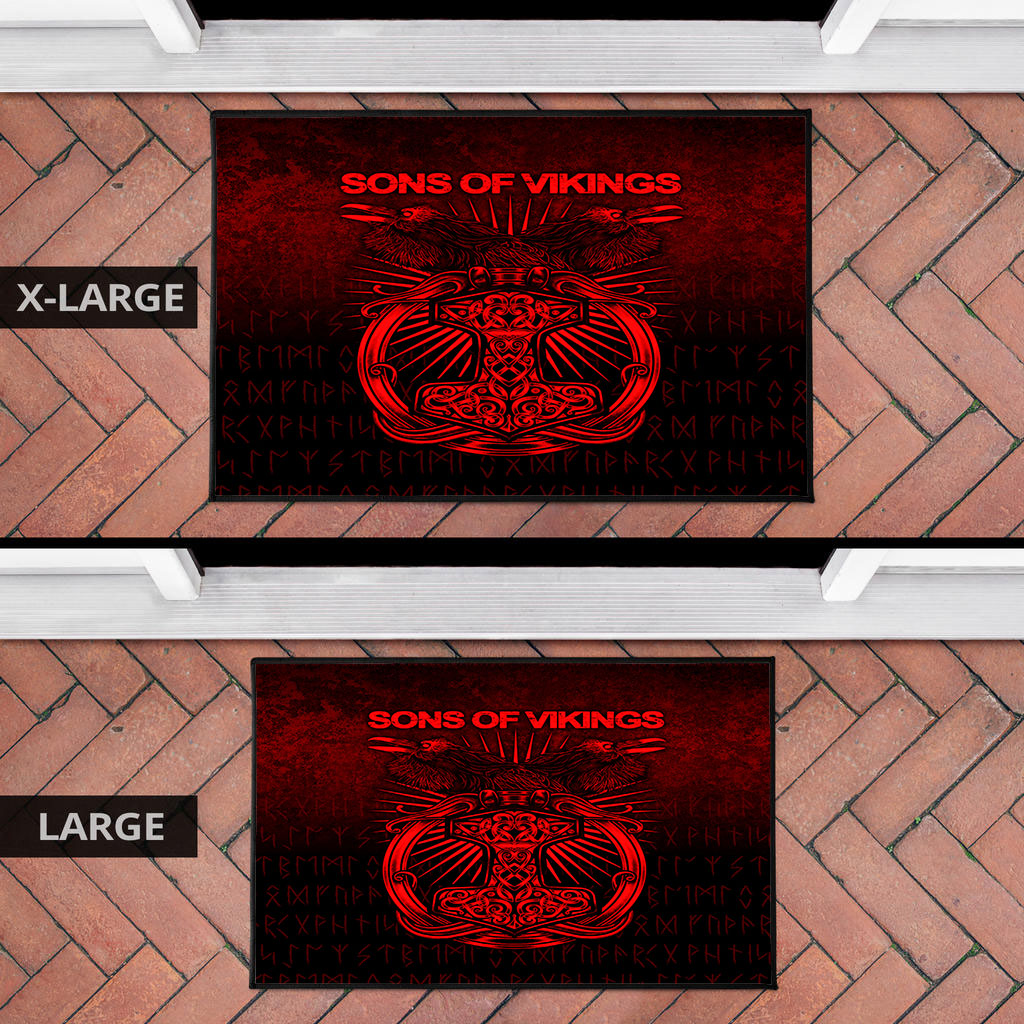 Viking Door Mat Vikings Ravens Mjolnir Red Version Door Mat RLT12