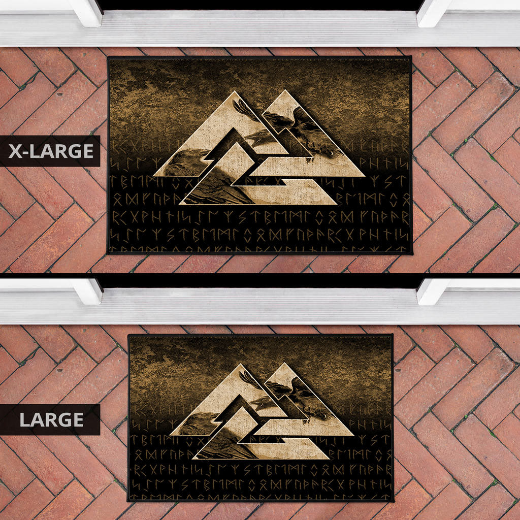 Viking Door Mat Huginn Muninn Ravens from Odin Viking Gold Version Door Mat RLT12