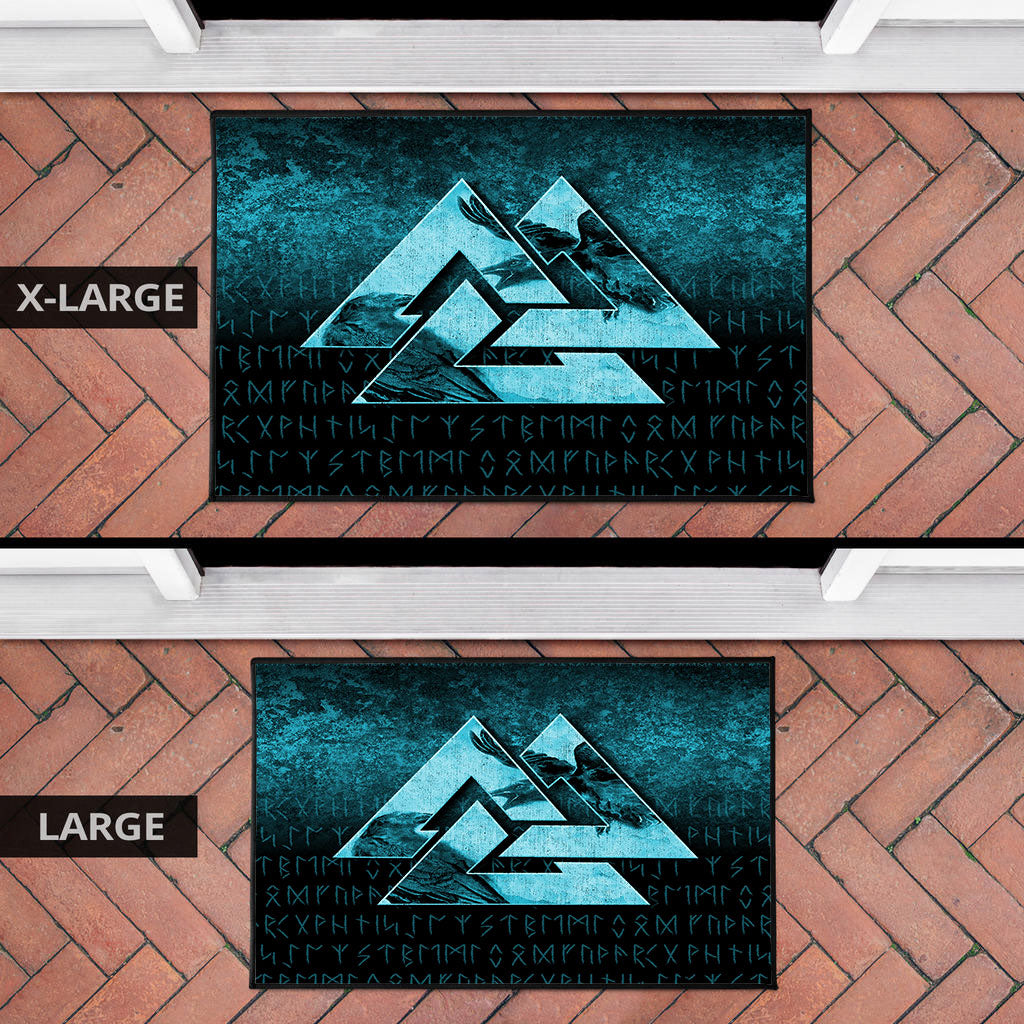 Viking Door Mat Huginn Muninn Ravens from Odin Viking Cyan Version Door Mat RLT12