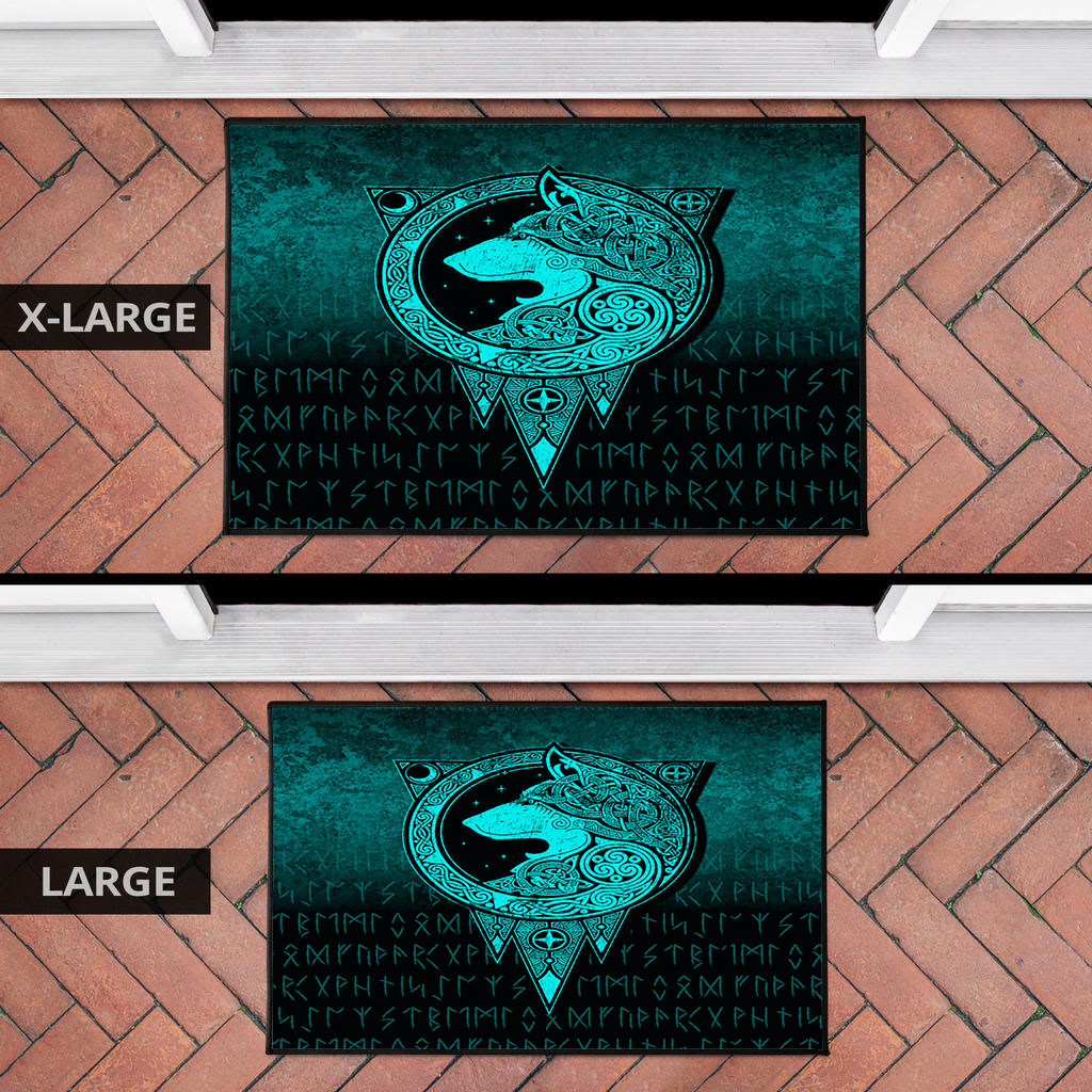 Viking Door Mat Viking Norse Wolf Cyan Version Door Mat RLT12