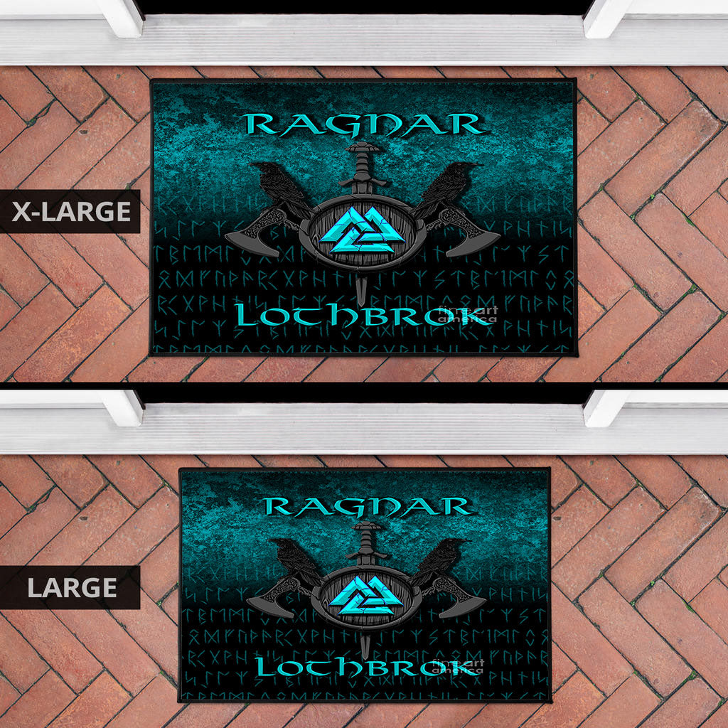 Viking Door Mat Ragnar Lothbrok Ragnar Lodbrok Viking Warrior Cyan Version Door Mat RLT12