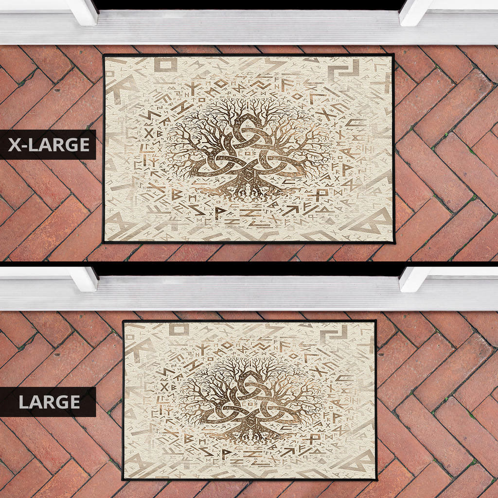 Viking Door Mat Tree Of Life with Triquetra and Futhark Pastel Gold Door Mat RLT12