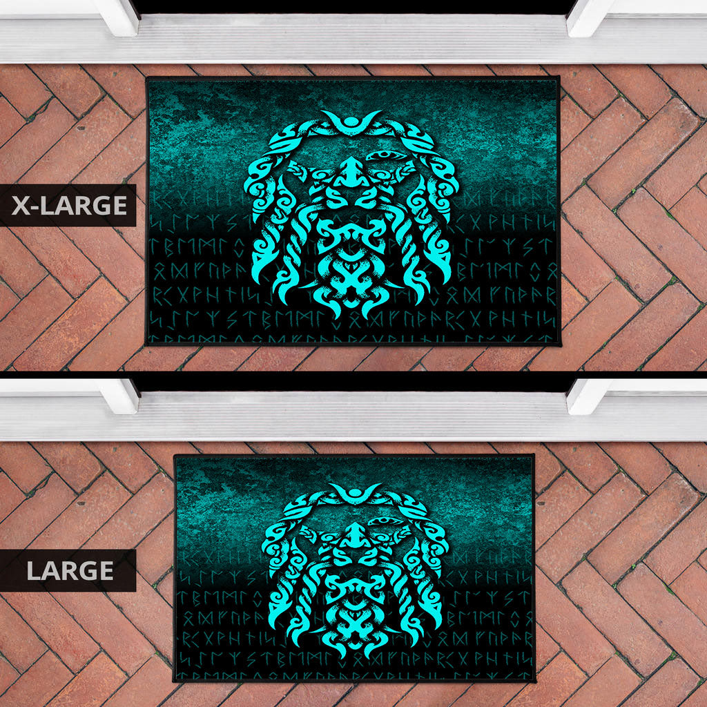 Viking Door Mat Viking God Odin Allfather In Asgard Raven God Cyan Version Door Mat RLT12