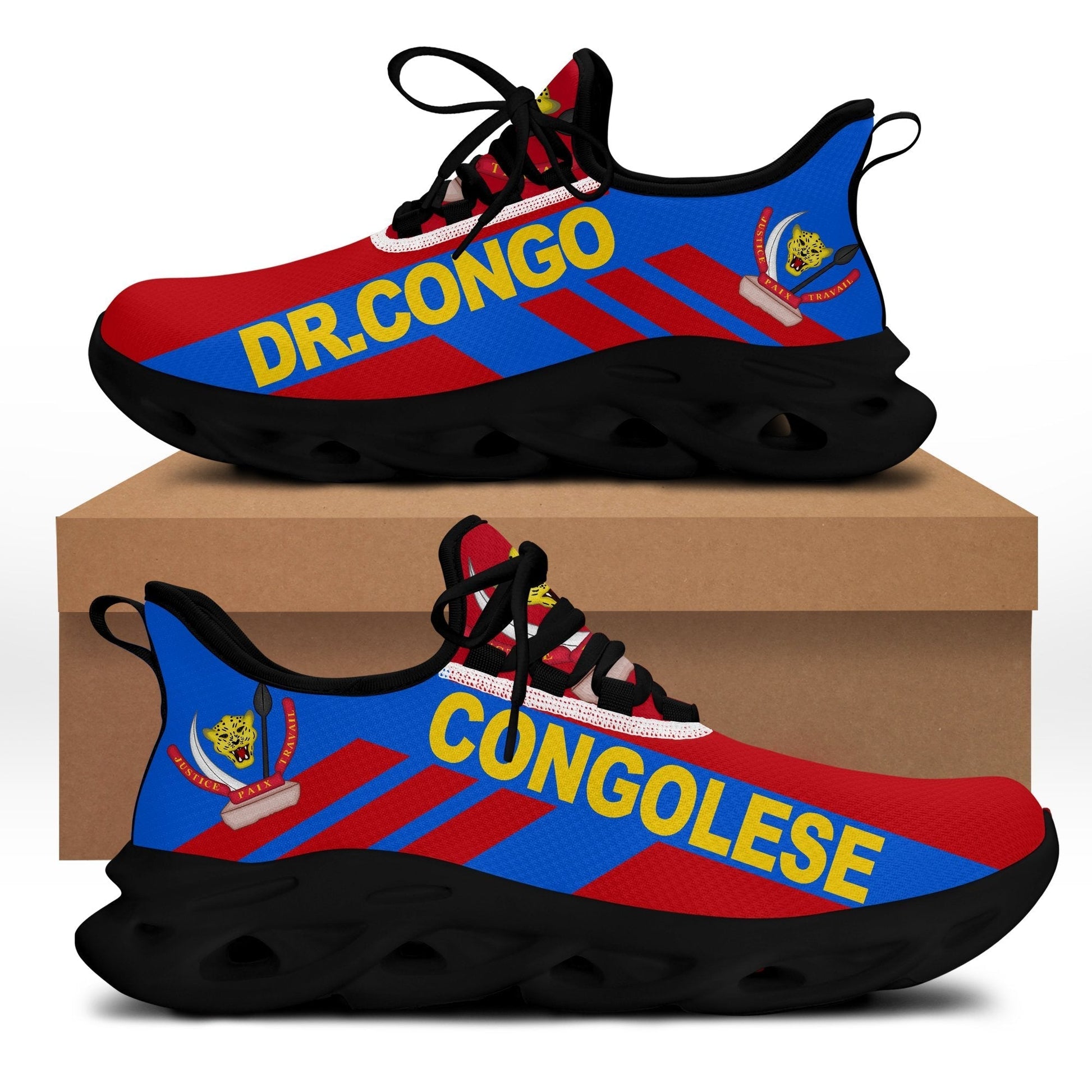 Wonder Print Shop Footwear - Democratic Republic of the Congo Stripe Style Clunky Sneakers LT10
