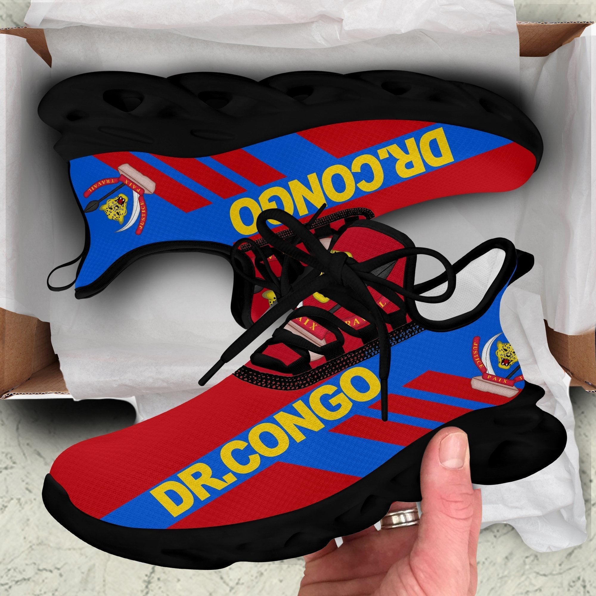 Wonder Print Shop Footwear - Democratic Republic of the Congo Stripe Style Clunky Sneakers LT10
