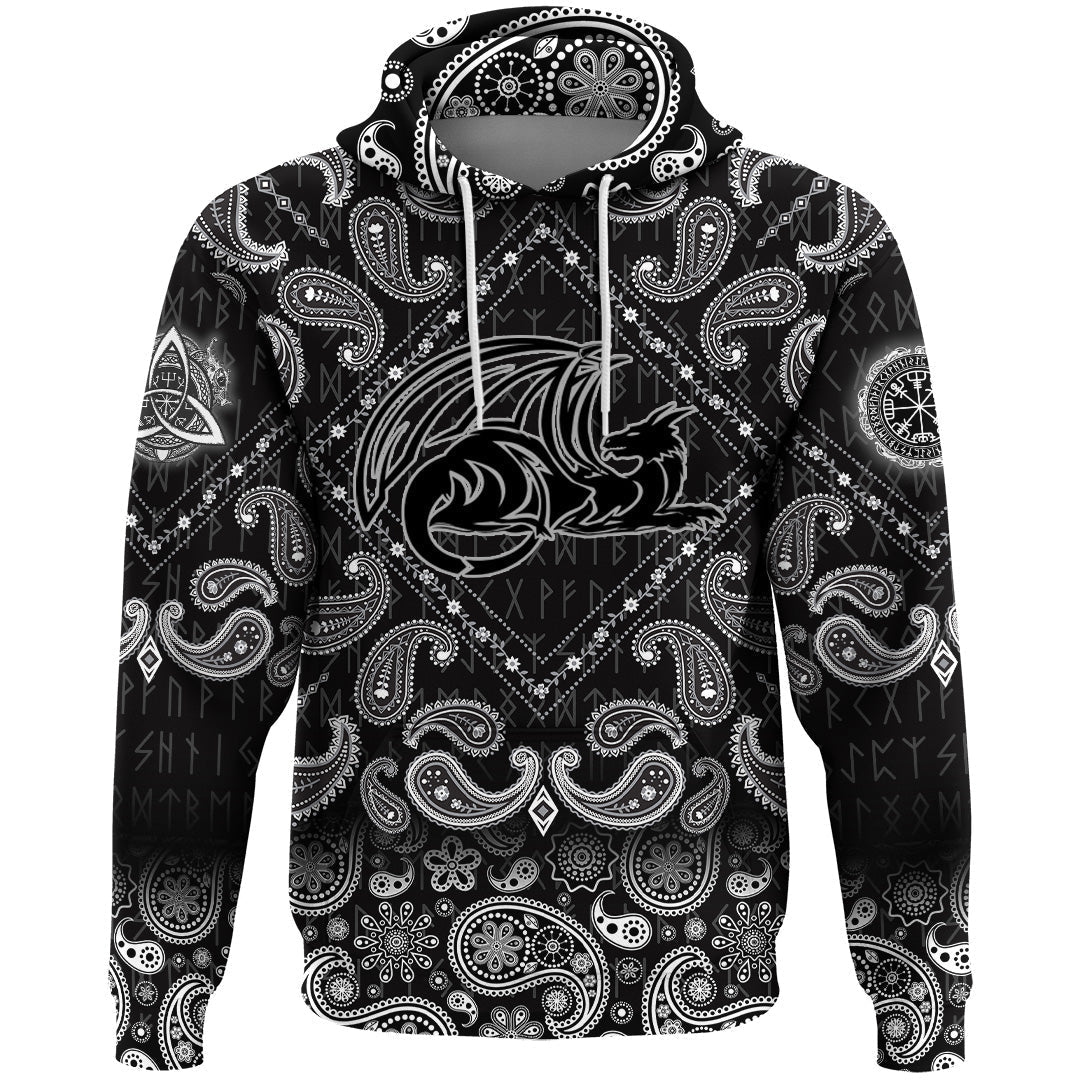 Viking Hoodie Dragon Ancient Fire Breathing Monster with Bandana Paisley Style RLT12