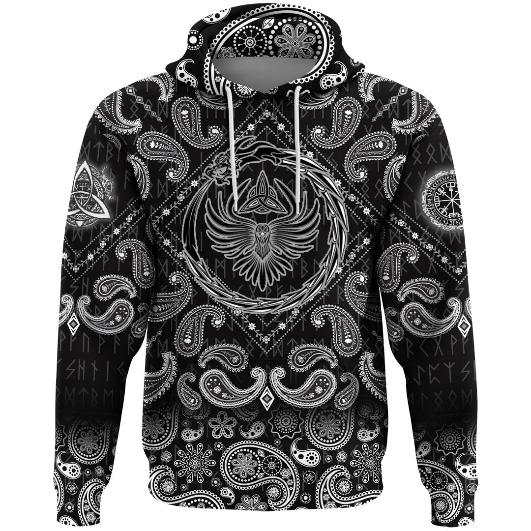 Viking Hoodie Dragon and Raven with Bandana Paisley Style RLT12