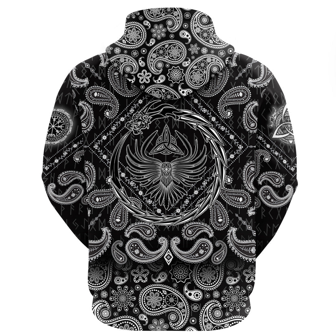 Viking Hoodie Dragon and Raven with Bandana Paisley Style RLT12