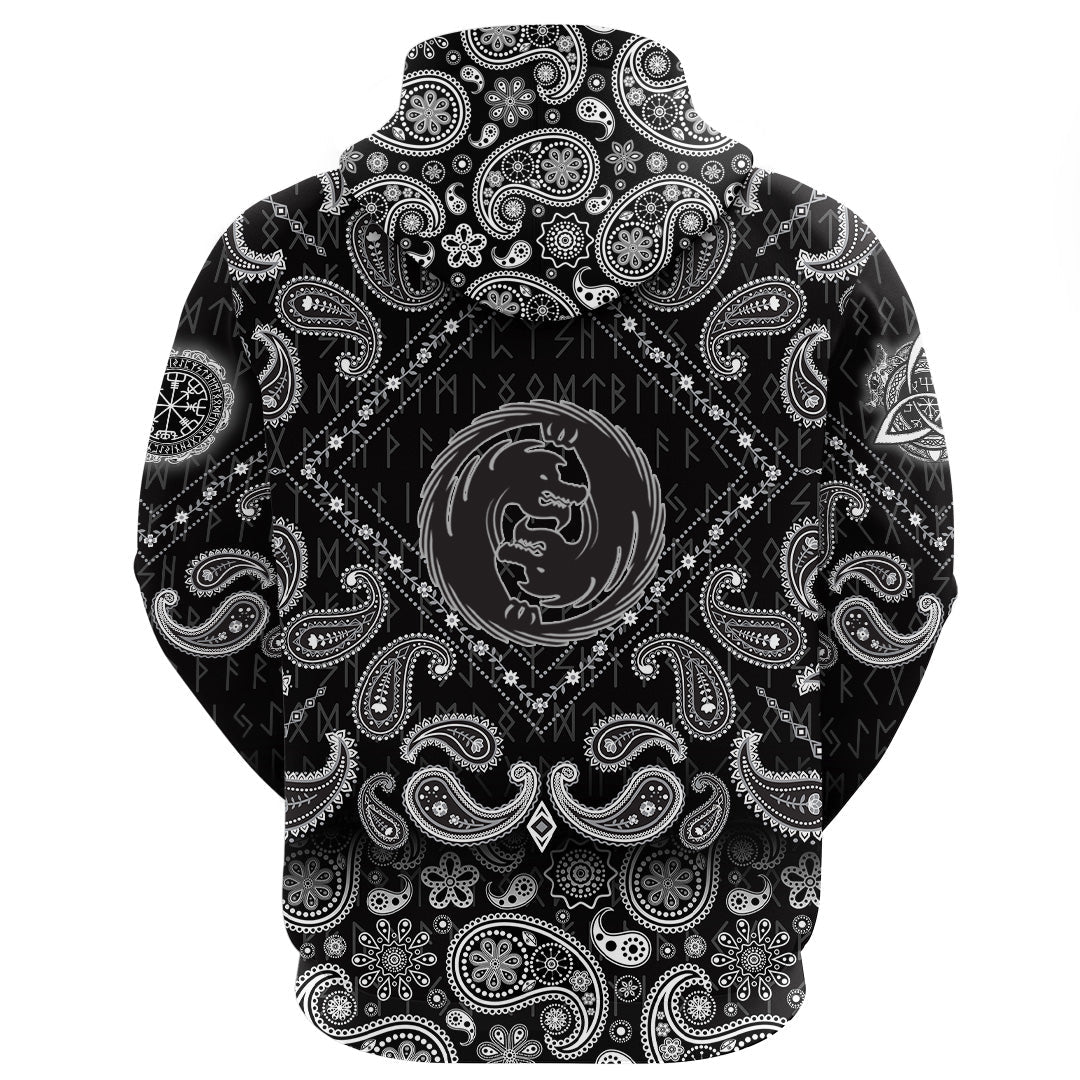 Viking Hoodie Dragon Emblem with Bandana Paisley Style RLT12
