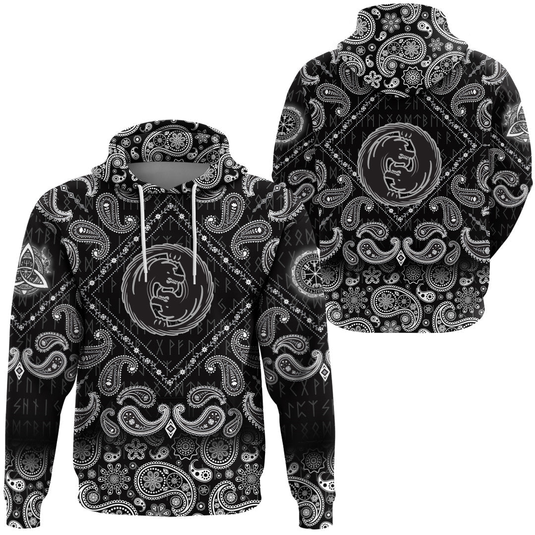 Viking Hoodie Dragon Emblem with Bandana Paisley Style RLT12