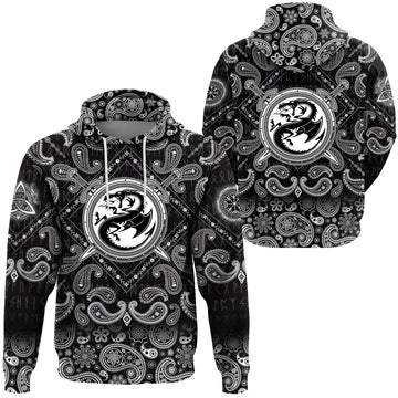 Viking Hoodie Dragon Shield With Crossing Swords with Bandana Paisley Style RLT12