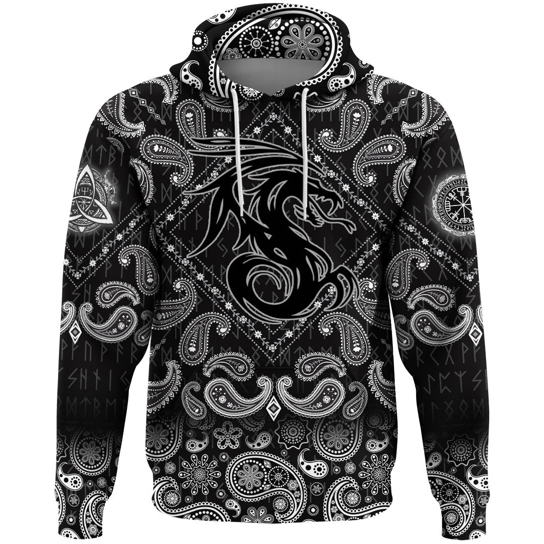 Viking Hoodie Dragon Symbol Tattoo with Bandana Paisley Style RLT12