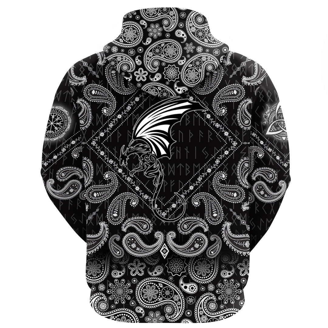 Viking Hoodie Dragon Winged Monster with Bandana Paisley Style RLT12