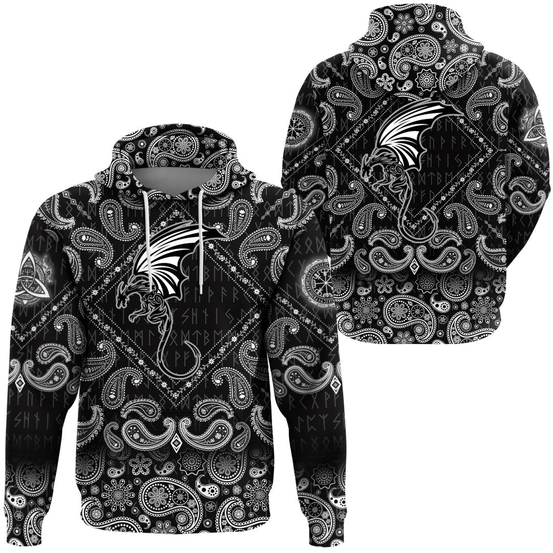 Viking Hoodie Dragon Winged Monster with Bandana Paisley Style RLT12
