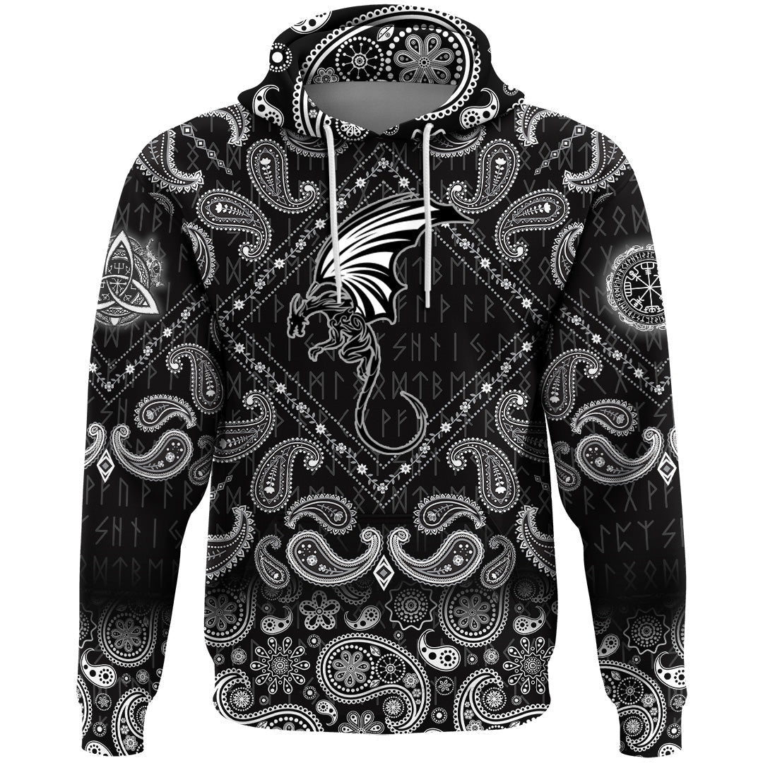 Viking Hoodie Dragon Winged Monster with Bandana Paisley Style RLT12