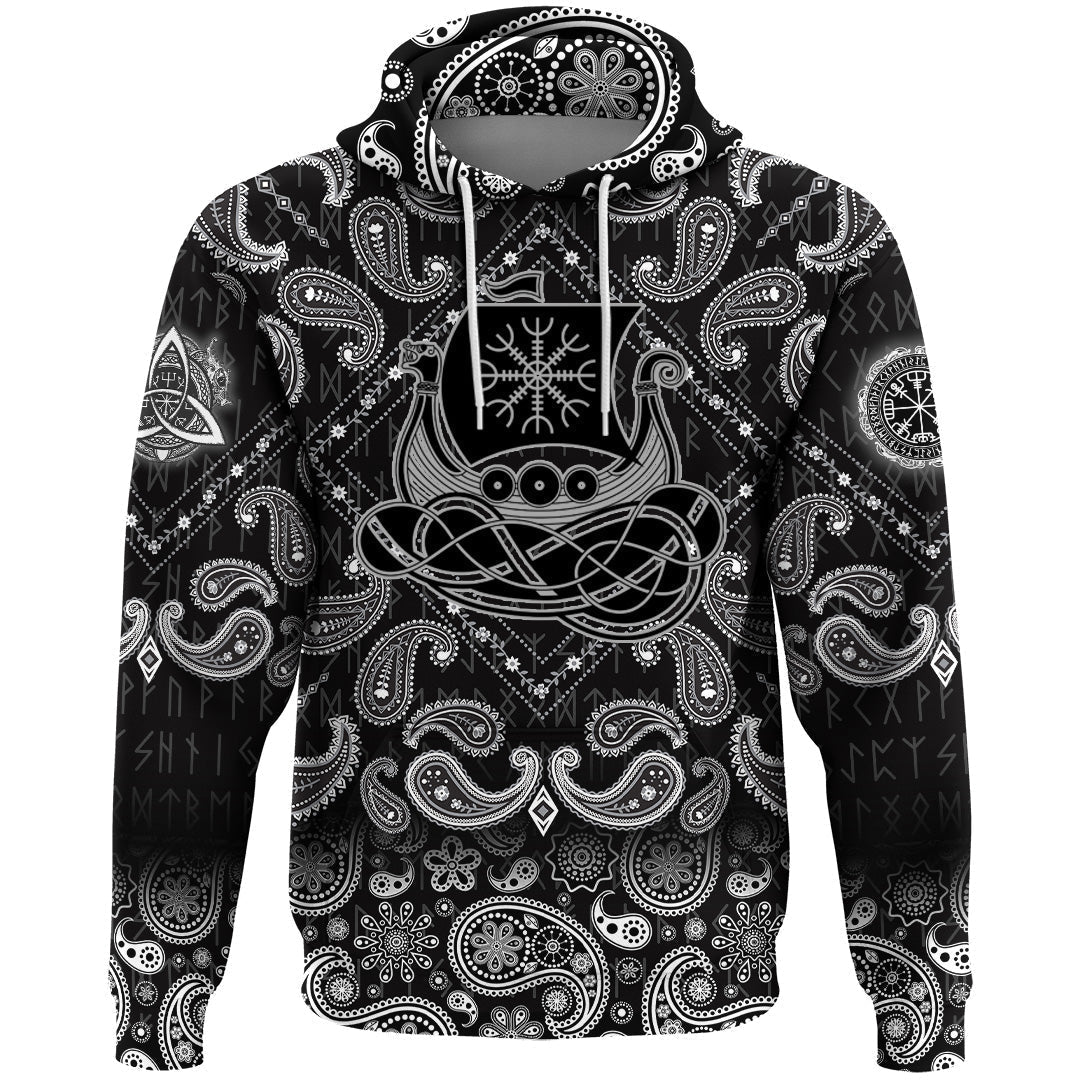 Viking Hoodie Drakkar Aegishjalmur with Bandana Paisley Style RLT12