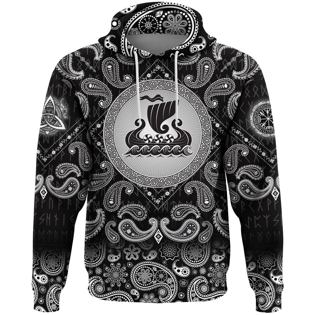 Viking Hoodie Drakkar Black with Bandana Paisley Style RLT12