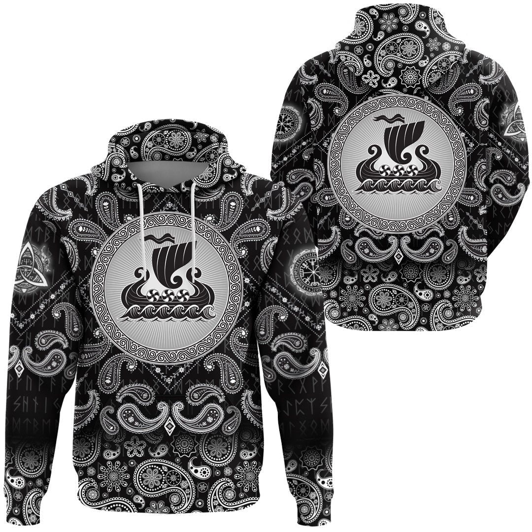 Viking Hoodie Drakkar Black with Bandana Paisley Style RLT12