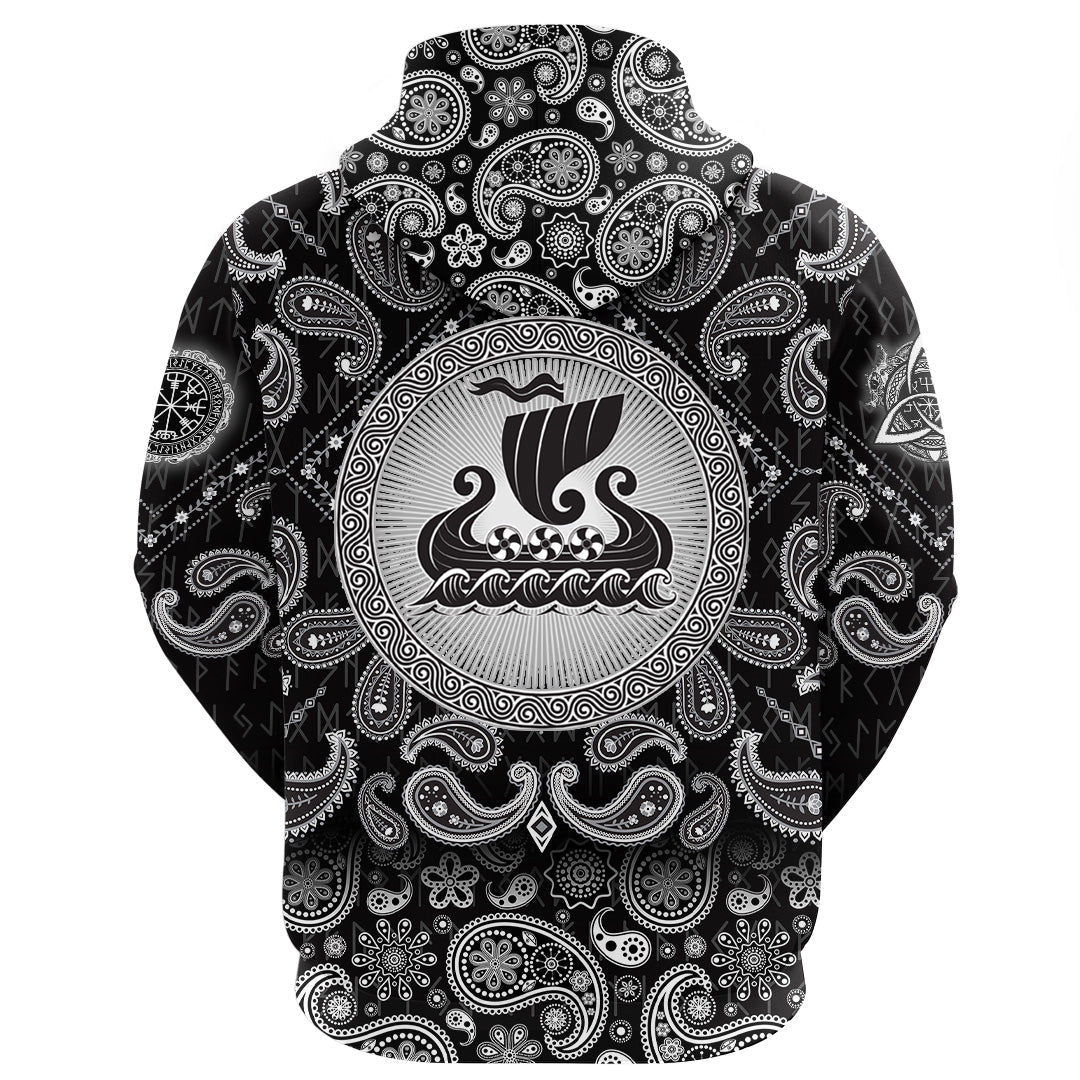 Viking Hoodie Drakkar Black with Bandana Paisley Style RLT12