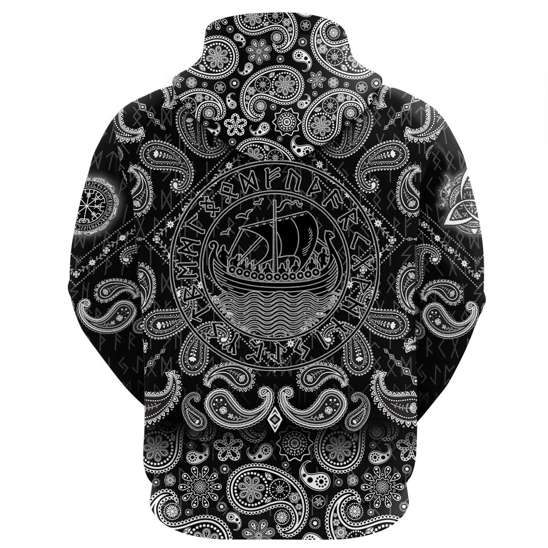 Viking Hoodie Drakkar In Circle Of Ancient with Bandana Paisley Style RLT12