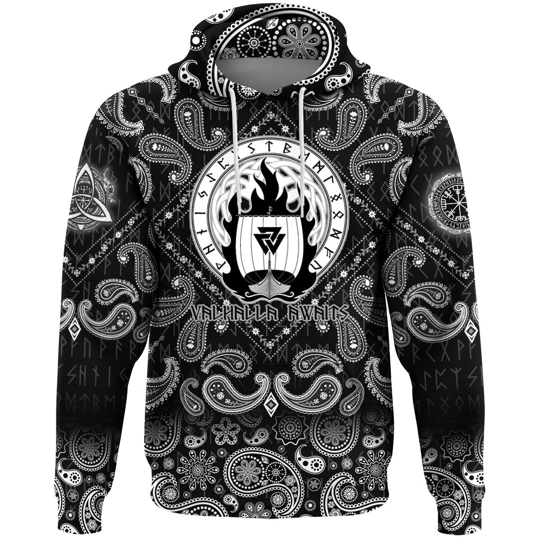 Viking Hoodie Drakkar On Fire and Norse Runes with Bandana Paisley Style RLT12