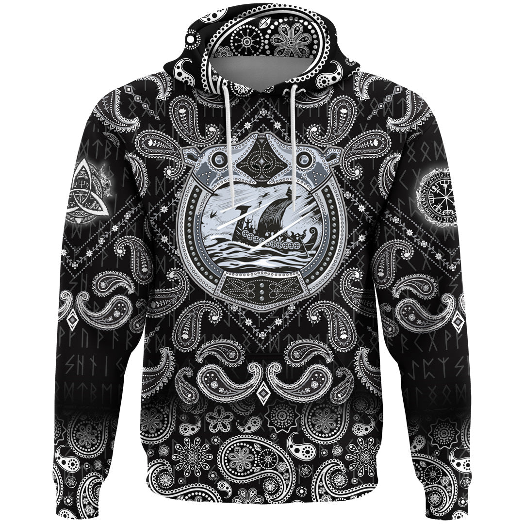 Viking Hoodie Drakkar Sailing In Storm Sea with Bandana Paisley Style RLT12