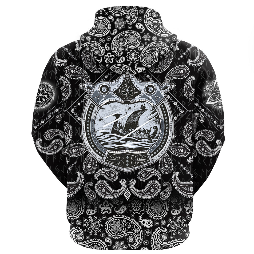 Viking Hoodie Drakkar Sailing In Storm Sea with Bandana Paisley Style RLT12