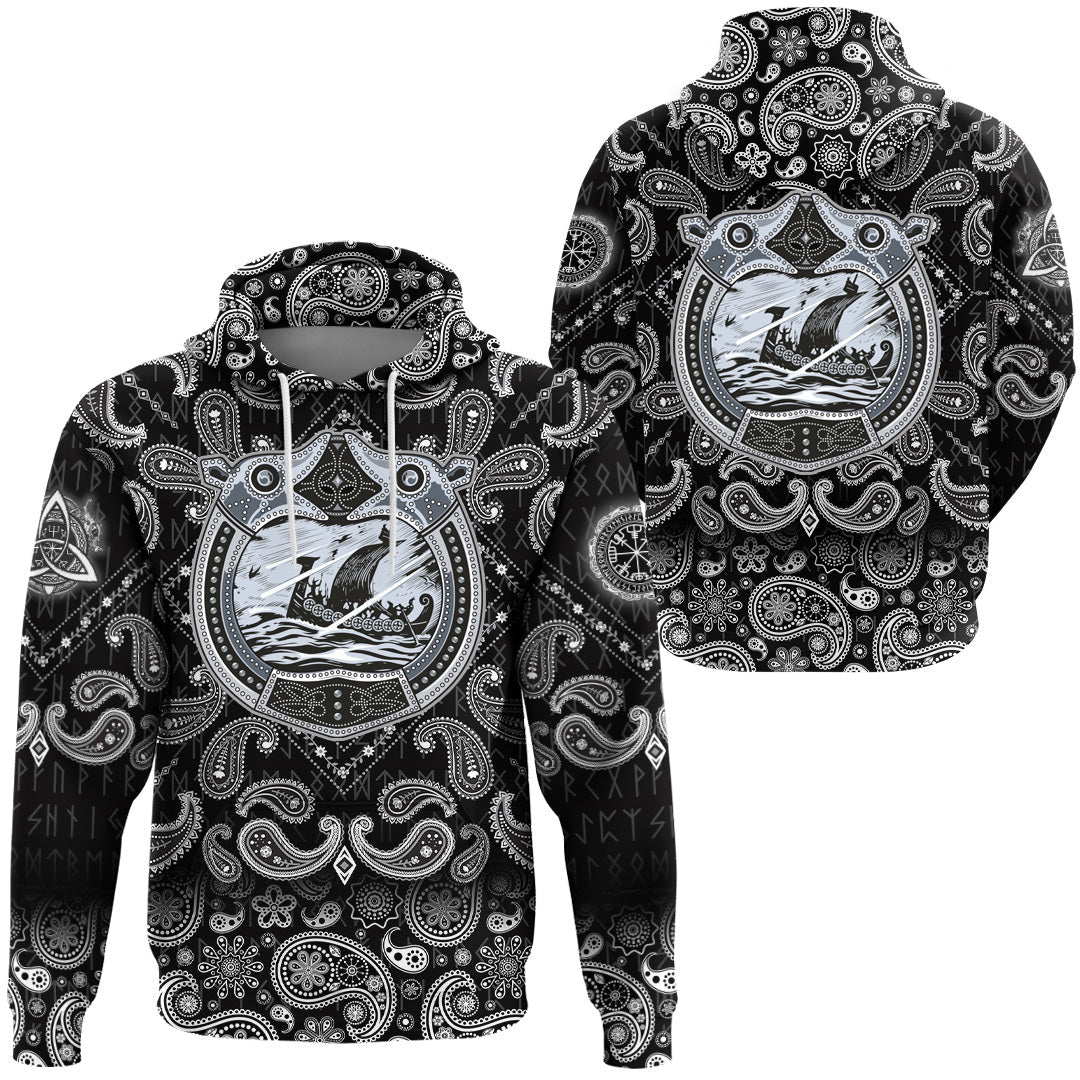 Viking Hoodie Drakkar Sailing In Storm Sea with Bandana Paisley Style RLT12