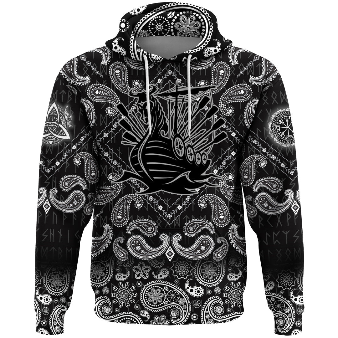 Viking Hoodie Drakkar Ship with Bandana Paisley Style RLT12