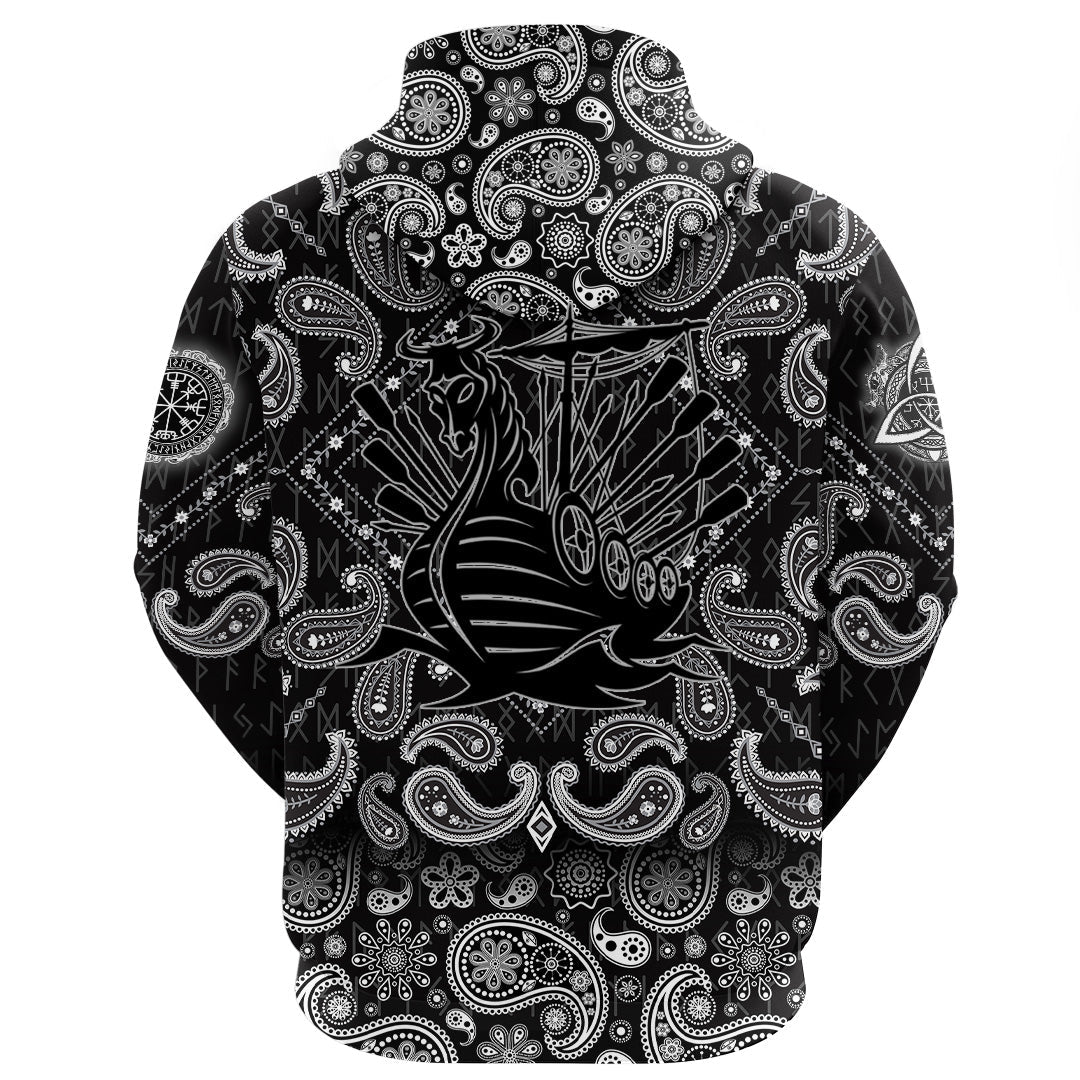 Viking Hoodie Drakkar Ship with Bandana Paisley Style RLT12