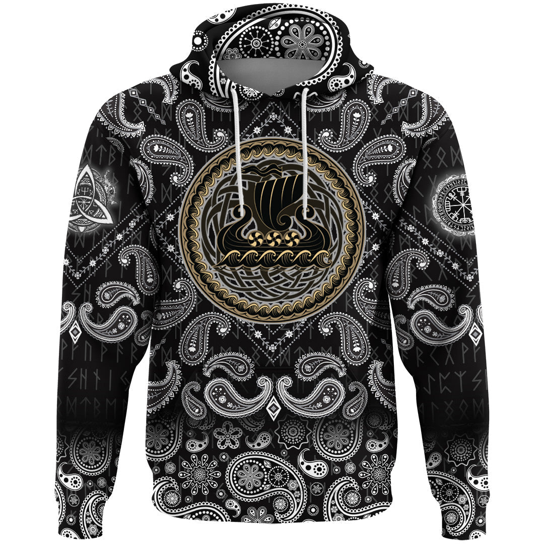 Viking Hoodie Drakkar Ship Sailing On The Stormy Sea with Bandana Paisley Style RLT12