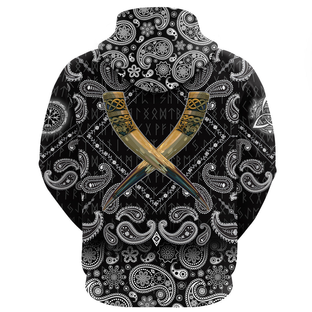 Viking Hoodie Drinking Horn Viking with Bandana Paisley Style RLT12