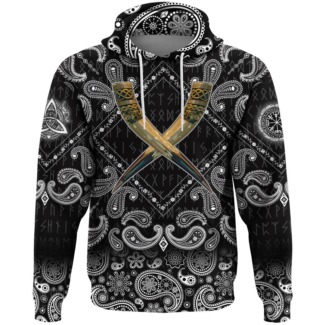 Viking Hoodie Drinking Horn Viking with Bandana Paisley Style RLT12
