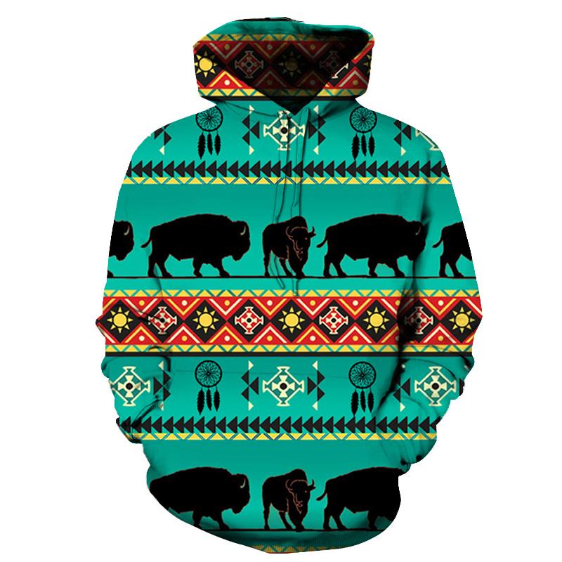 Running Turquoise Bison Native American All Over Hoodie LT10