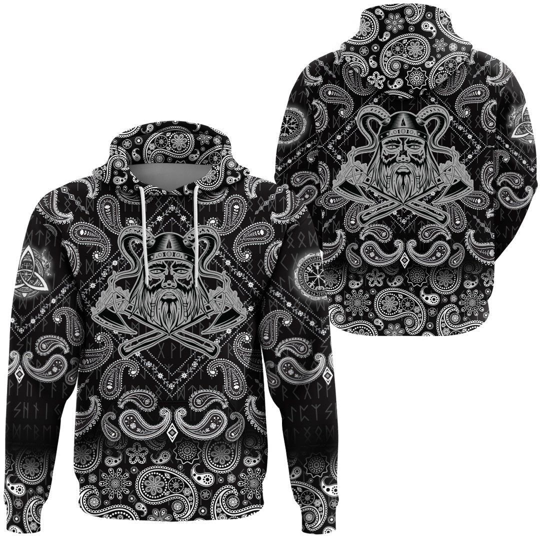 Viking Hoodie Face With Two Axe with Bandana Paisley Style RLT12