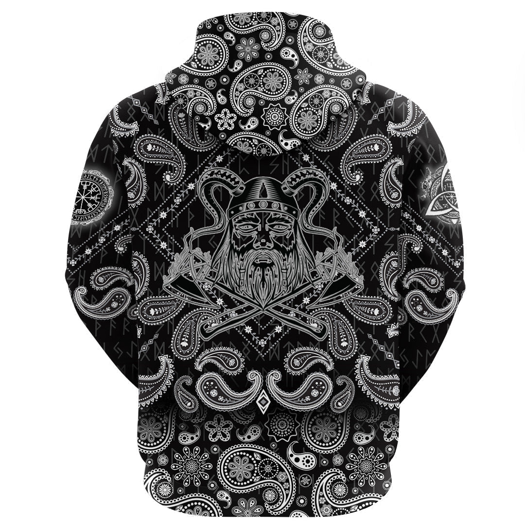 Viking Hoodie Face With Two Axe with Bandana Paisley Style RLT12