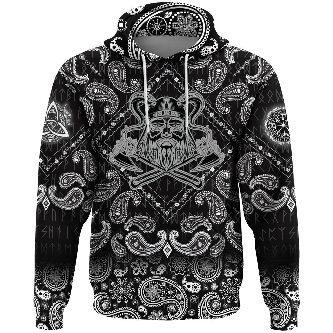 Viking Hoodie Face With Two Axe with Bandana Paisley Style RLT12