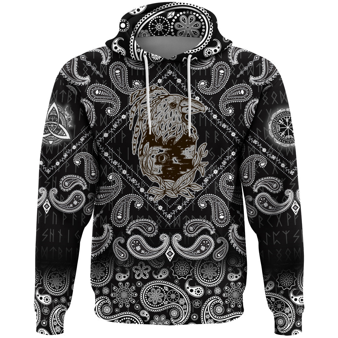 Viking Hoodie Fairy Raven With Feathers with Bandana Paisley Style RLT12