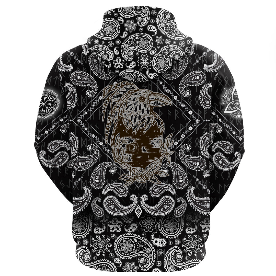 Viking Hoodie Fairy Raven With Feathers with Bandana Paisley Style RLT12