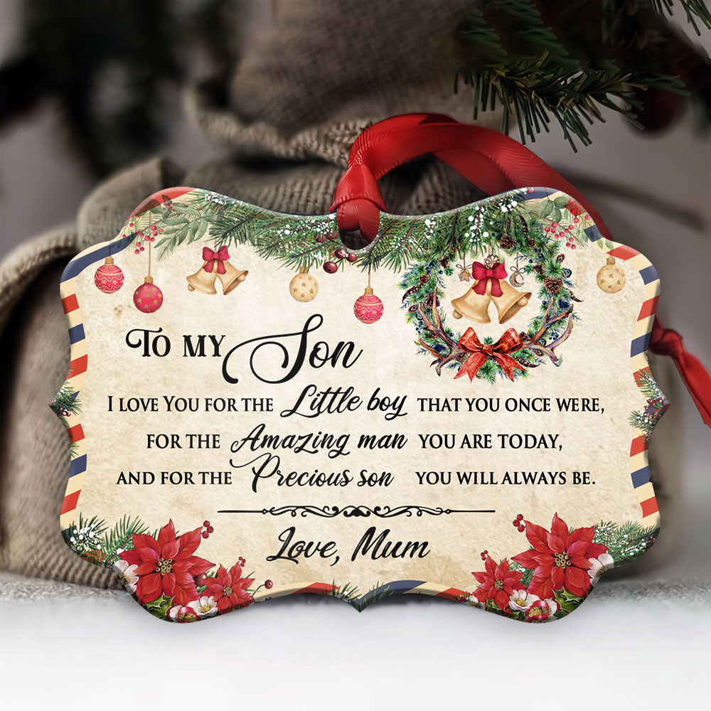 Family Christmas Letter Mom To Son Horizontal Ornament