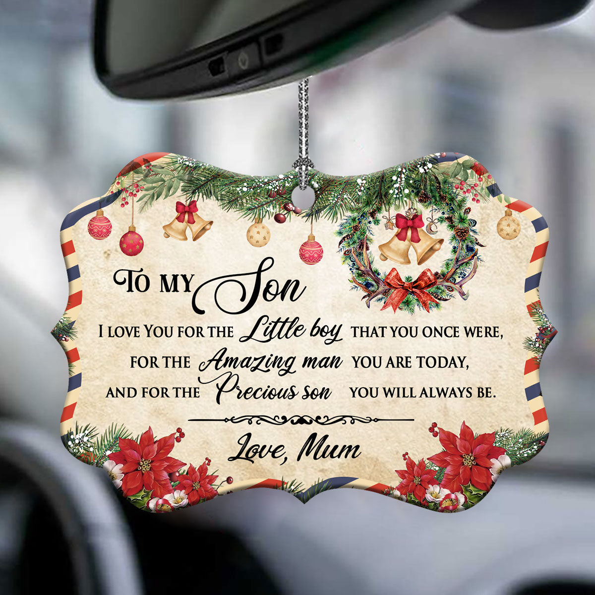 Family Christmas Letter Mom To Son Horizontal Ornament
