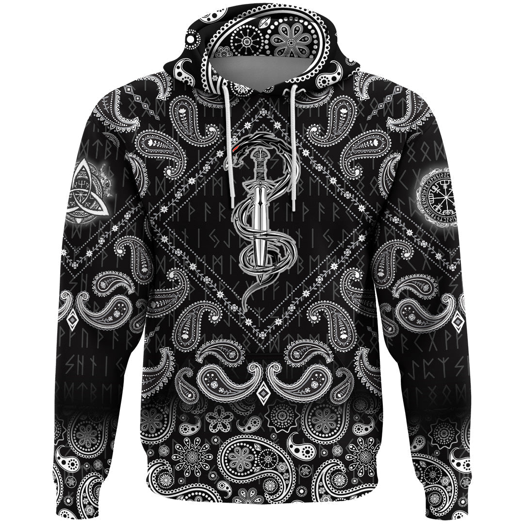 Viking Hoodie Fantastic Sword Of The and Dragon Fantastic Snake with Bandana Paisley Style RLT12