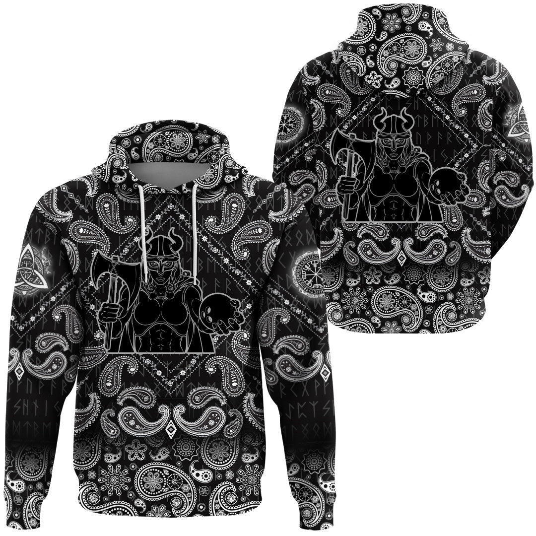 Viking Hoodie Female Warrior with Bandana Paisley Style RLT12